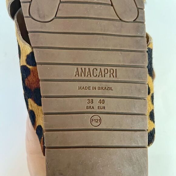 Anacapri Leather Leopard Print Pony Hair Criss Crop Wide Strappy Slip On Sandals - Picture 10 of 10